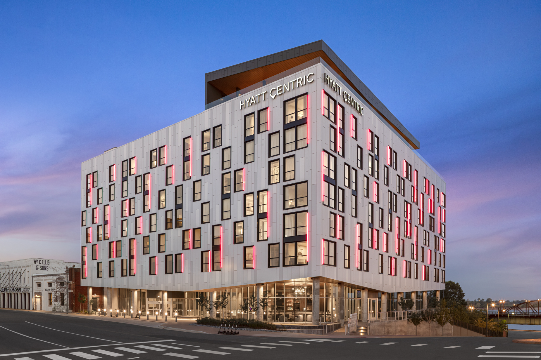mem hyatt centric exterior at dusk sm